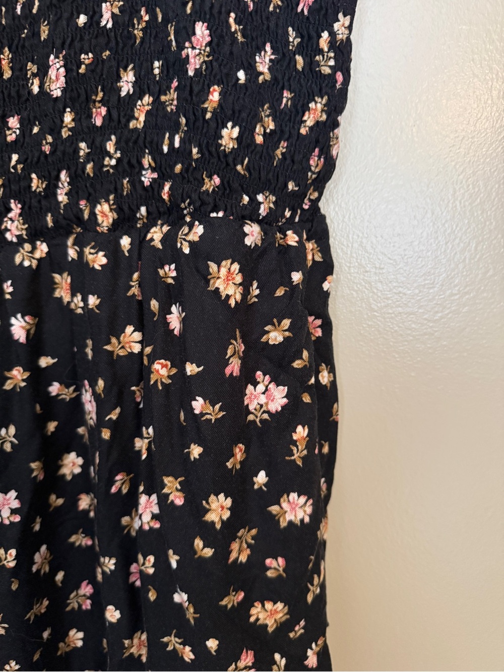 Black Floral Smocked Romper with Pink & Cream Blossoms - Picture 3 of 3